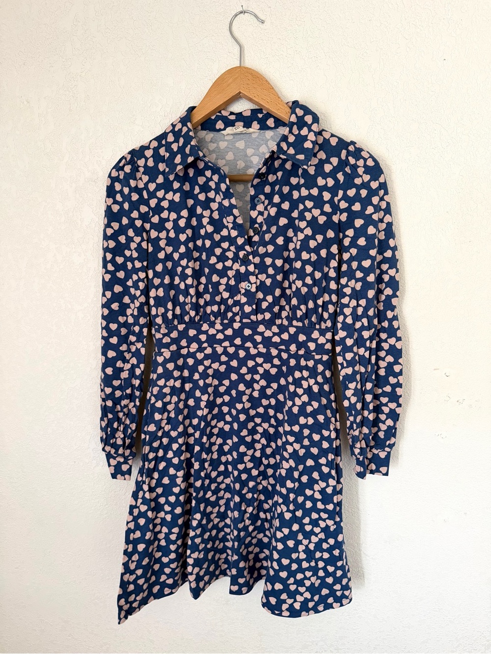 Boden Blue jersey playful heart cascade shirt dress